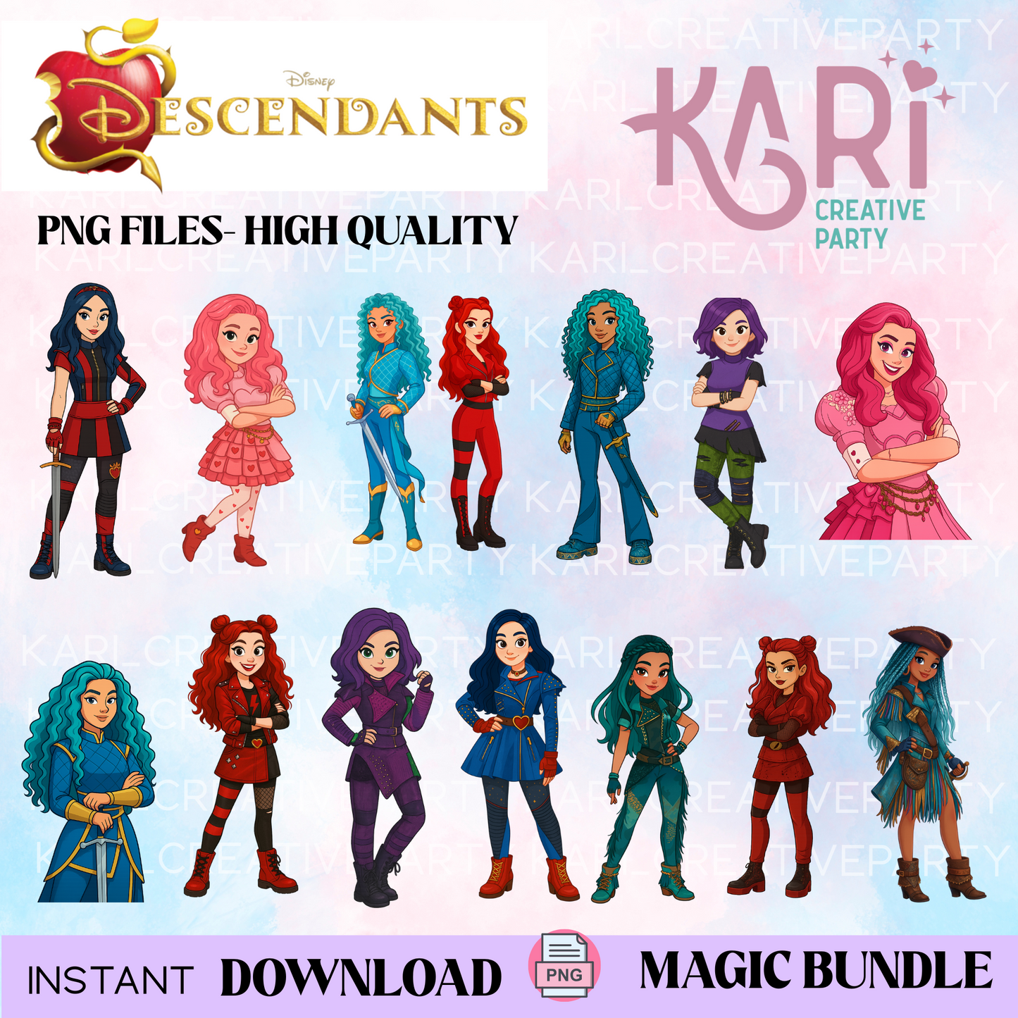 Descendants png files/ Descendants cartoon clipart/ Descendants PNG Bundle