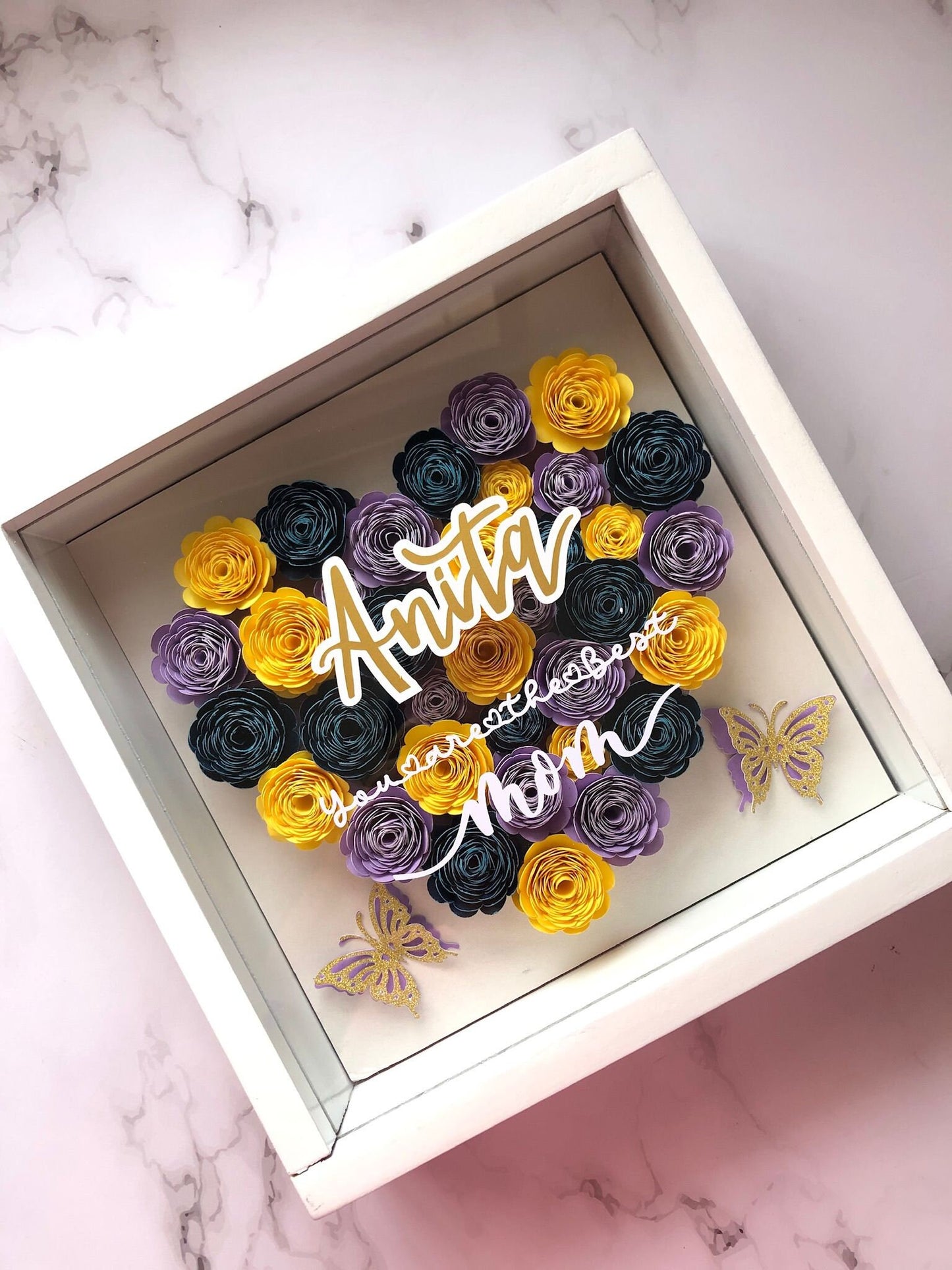 Floral Shadox Box/ 3D paper flower shadow box / shadow box gift / 3d paper flower gifts / custom shadow box / mothers day / mothers day gift