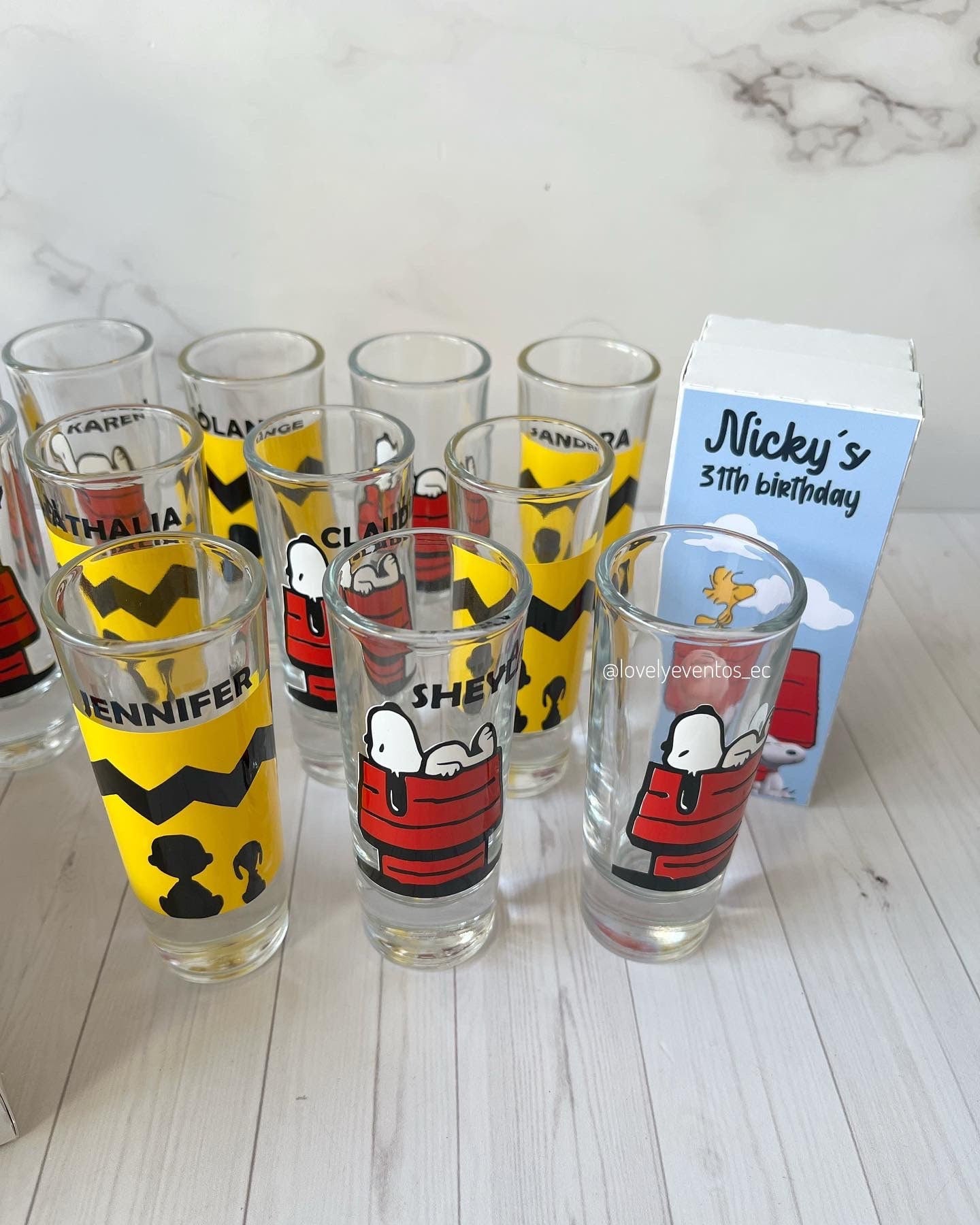 Snoopy Shot Glasses/ personalized glasses/ snoopy party decor/ snoopy birthday party/ birthday shot glasses
