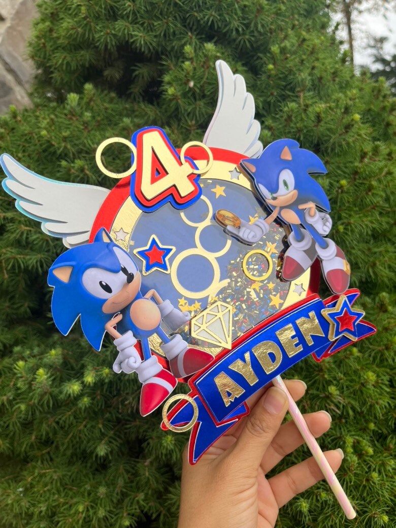 Shaker Cake Topper Sonic / sonic cake topper / Sonic The Hedgehog Cake Topper / Sonic party decoration / Sonic topper / 3D Cake Topper