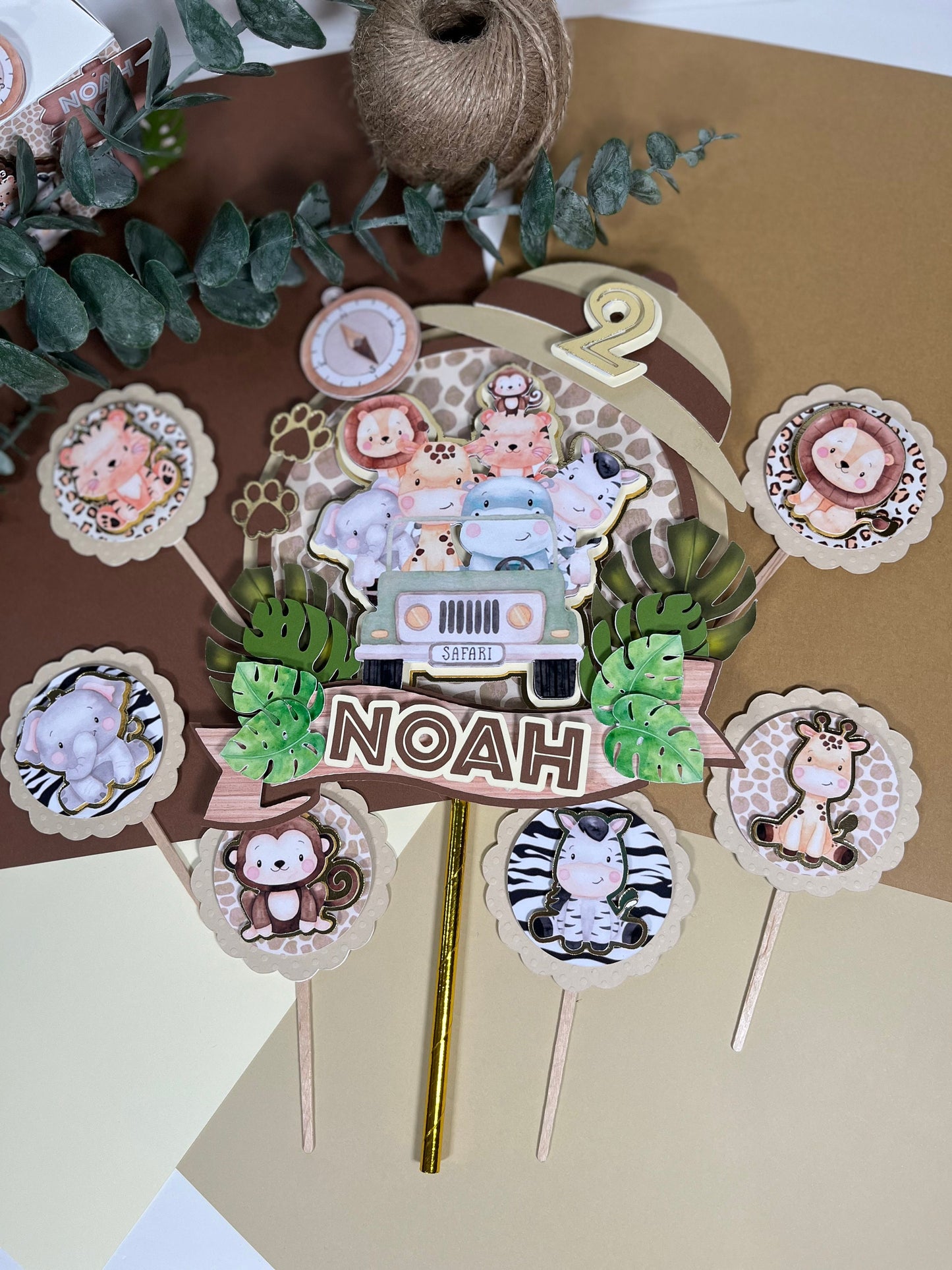 Safari cake topper / safari topper / safari baby shower cake topper / safari party supplies / jungle cake topper/ safari cupcake toppers