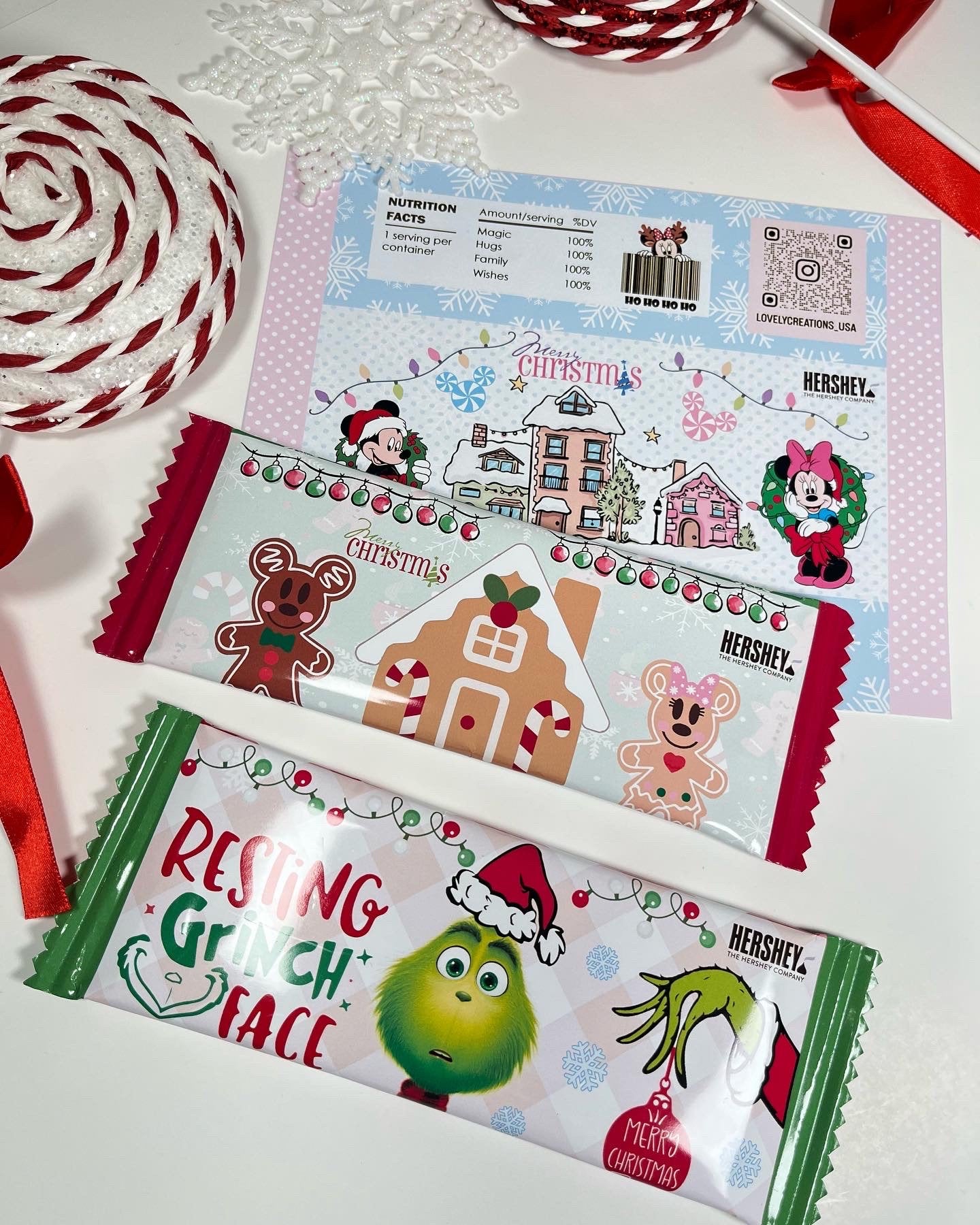 Christmas Hersheys Bar Wrappers, Grinch chocolate Wrappers, Mickey mouse Bar Wrappers, custom hersheys bar, christmas gifts, custom hersheys