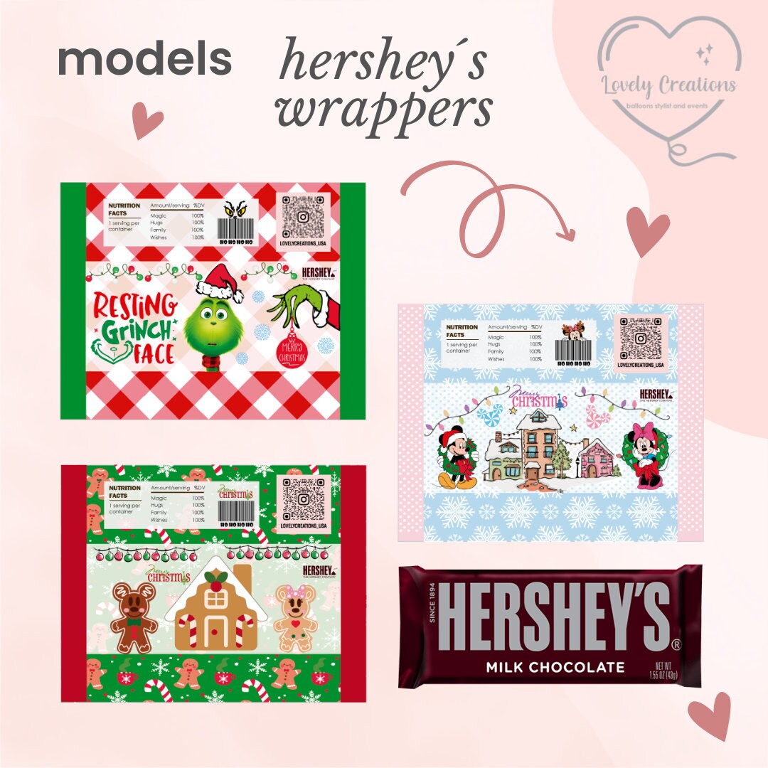 Christmas Hersheys Bar Wrappers, Grinch chocolate Wrappers, Mickey mouse Bar Wrappers, custom hersheys bar, christmas gifts, custom hersheys
