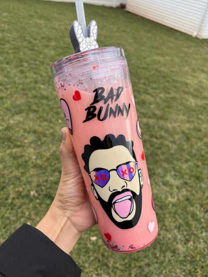 Bad Bunny Snow Globe Tumbler / Bad bunny tumbler / Bad bunny cup / Bad bunny custom tumbler